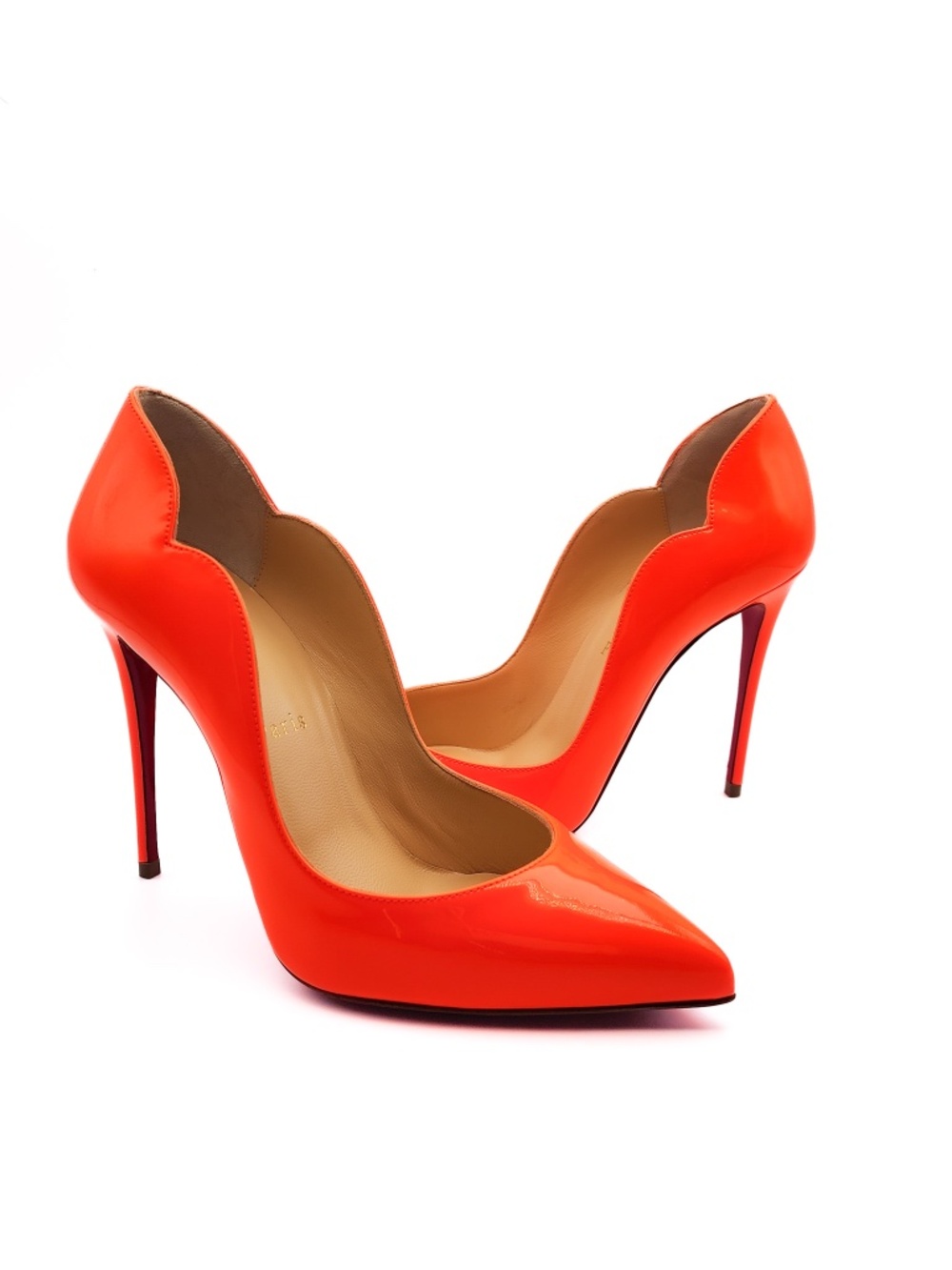 Christian Louboutin Hot Chick 100 Neon Orange Patent Leather Pumps Heels EU 37.5